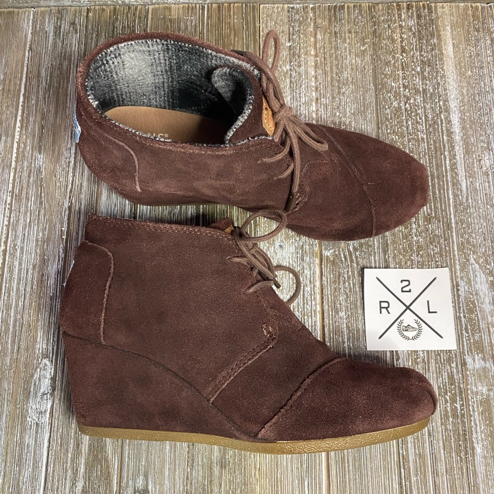 Toms Swede Brown Lace Up Wedges